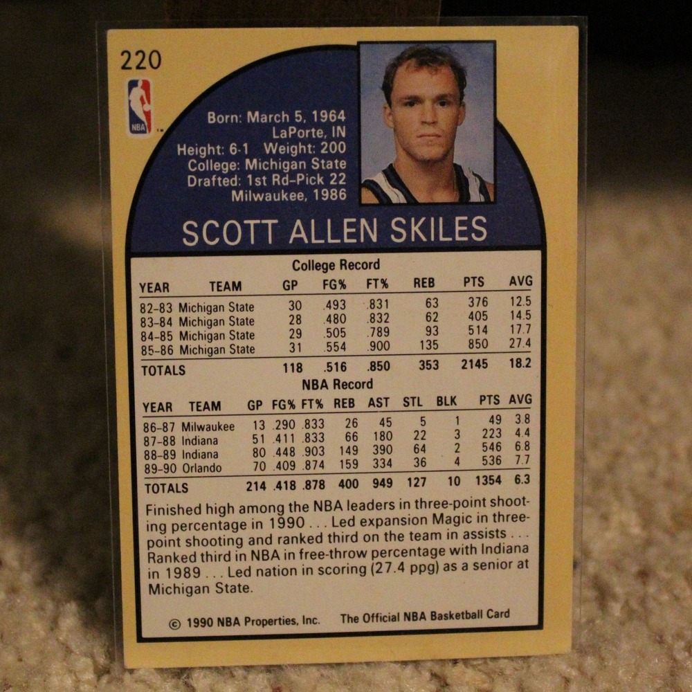 1990 NBA Hoops Scott Skiles 220 Orlando Magic Basketball Card Vintage Sports - Picture 2 of 2